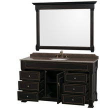Load image into Gallery viewer, Wyndham Andover 60 Inch Single Bathroom Vanity in Black, Imperial Brown Granite Countertop, Undermount Oval Sink, and 56 Inch Mirror- Wyndham