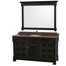Load image into Gallery viewer, Wyndham Andover 60 Inch Single Bathroom Vanity in Black, Imperial Brown Granite Countertop, Undermount Oval Sink, and 56 Inch Mirror- Wyndham