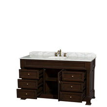 Load image into Gallery viewer, Wyndham Andover 60 Inch Single Bathroom Vanity in Dark Cherry, White Carrara Marble Countertop, Undermount Oval Sink, and No Mirror- Wyndham