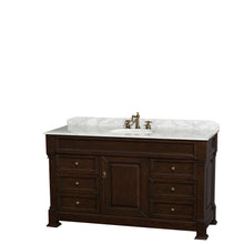 Load image into Gallery viewer, Wyndham Andover 60 Inch Single Bathroom Vanity in Dark Cherry, White Carrara Marble Countertop, Undermount Oval Sink, and No Mirror- Wyndham