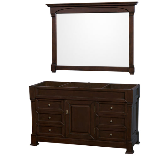Wyndham Andover 60 Inch Single Bathroom Vanity in Dark Cherry, No Countertop, No Sink, and 56 Inch Mirror- Wyndham