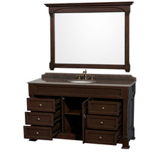 Load image into Gallery viewer, Wyndham Andover 60 Inch Single Bathroom Vanity in Dark Cherry, Imperial Brown Granite Countertop, Undermount Oval Sink, and 56 Inch Mirror- Wyndham
