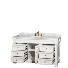 Load image into Gallery viewer, Wyndham Andover 60 Inch Single Bathroom Vanity in White, White Carrara Marble Countertop, Undermount Oval Sink, and No Mirror- Wyndham