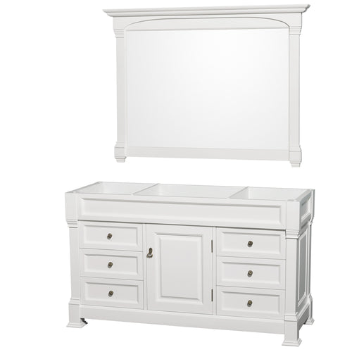 Wyndham Andover 60 Inch Single Bathroom Vanity in White, No Countertop, No Sink, and 56 Inch Mirror- Wyndham