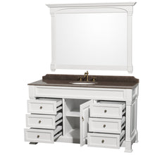 Load image into Gallery viewer, Wyndham Andover 60 Inch Single Bathroom Vanity in White, Imperial Brown Granite Countertop, Undermount Oval Sink, and 56 Inch Mirror- Wyndham