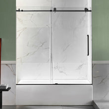 Load image into Gallery viewer, Anzzi 5 ft. Acrylic Right Drain Rectangle Tub in White With 60 in. x 62 in. Frameless Sliding Tub Door in Matte Black- Anzzi