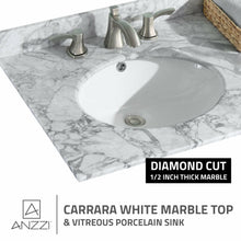 Load image into Gallery viewer, Chateau 36 in. W x 22 in. D Bathroom Bath Vanity Set in White with Carrara Marble Top with White Sink- Anzzi