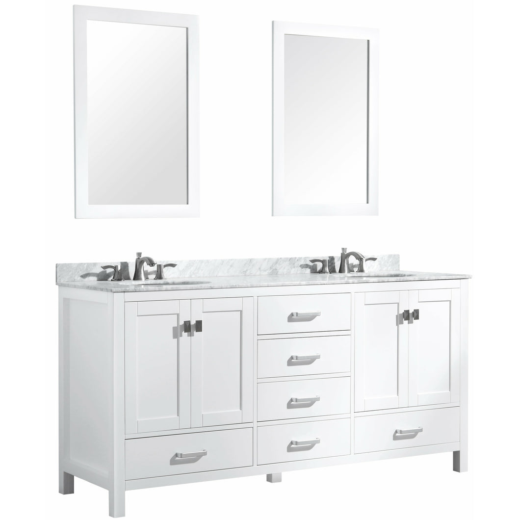 Chateau 72 in. W x 22 in. D Bathroom Bath Vanity Set in White with Carrara Marble Top with White Sink- Anzzi