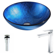 Load image into Gallery viewer, Clavier Series Deco-Glass Vessel Sink in Lustrous Blue with Enti Faucet in Chrome- Anzzi