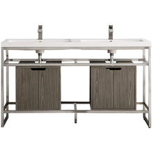 Load image into Gallery viewer, James Martin Boston 63&quot; Brushed Nickel Stainless Steel Sink Console (Double Basins) With Cabinet- James Martin