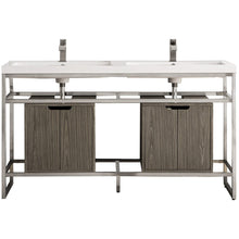 Load image into Gallery viewer, James Martin Boston 63&quot; Stainless Steel Sink Console (Double Basins) With Cabinet- James Martin