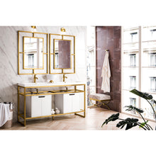 Load image into Gallery viewer, James Martin Boston 63&quot; Radiant Gold Stainless Steel Sink Console (Double Basins) With Cabinet