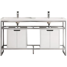Load image into Gallery viewer, James Martin Boston 63&quot; Brushed Nickel Stainless Steel Sink Console (Double Basins) With Cabinet- James Martin