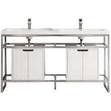 Load image into Gallery viewer, James Martin Boston 63&quot; Stainless Steel Sink Console (Double Basins) With Cabinet- James Martin