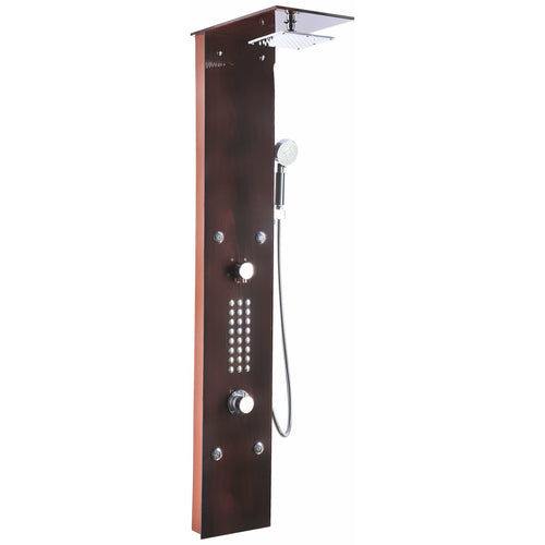 Rite 60.75 in. 28-Jetted Full Body Shower Panel with Heavy Rain Shower and Spray Wand in Mahogany Style Deco-Glass- Anzzi