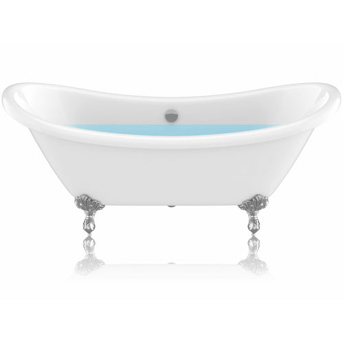 69.29” Belissima Double Slipper Acrylic Claw Foot Tub in White- Anzzi