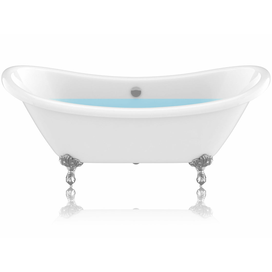 69.29” Belissima Double Slipper Acrylic Claw Foot Tub in White- Anzzi