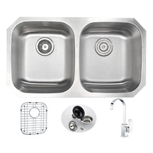 Load image into Gallery viewer, MOORE Undermount 32 in. Double Bowl Kitchen Sink with Opus Faucet in Polished Chrome- Anzzi