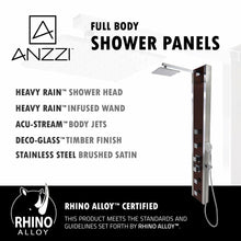 Load image into Gallery viewer, Monsoon 57 in. 4-Jetted Full Body Shower Panel with Heavy Rain Shower and Spray Wand in Mahogany Style Deco-Glass- Anzzi