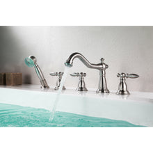 Load image into Gallery viewer, Patriarch 2-Handle Deck-Mount Roman Tub Faucet with Handheld Sprayer in Brushed Nickel- Anzzi