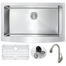 Load image into Gallery viewer, Elysian Farmhouse 36 in. Kitchen Sink with Accent Faucet in Brushed Nickel- Anzzi