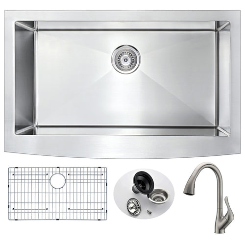Elysian Farmhouse 36 in. Kitchen Sink with Accent Faucet in Brushed Nickel- Anzzi