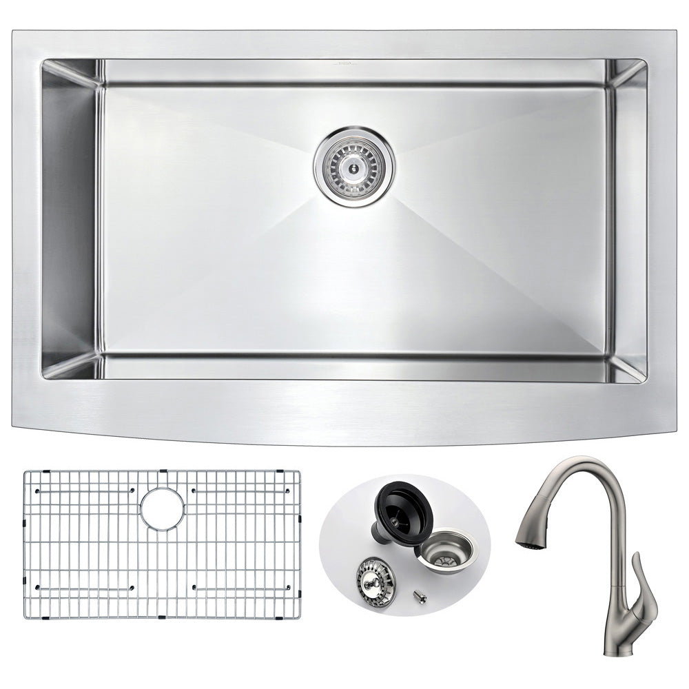 Elysian Farmhouse 36 in. Kitchen Sink with Accent Faucet in Brushed Nickel- Anzzi