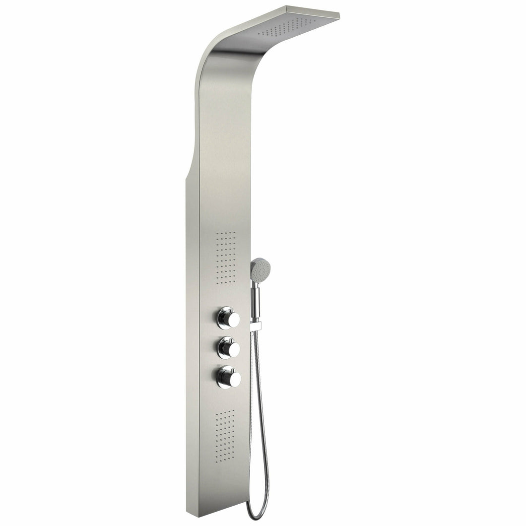 Arc 64 in. 2-Jetted Shower Panel with Heavy Rain Shower and Spray Wand in Brushed Stainless Steel- Anzzi