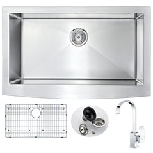 Load image into Gallery viewer, Elysian Farmhouse 36 in. Kitchen Sink with Opus Faucet in Polished Chrome- Anzzi