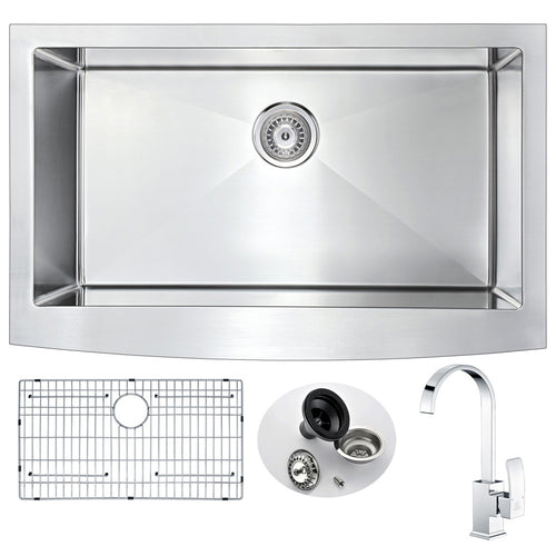 Elysian Farmhouse 36 in. Kitchen Sink with Opus Faucet in Polished Chrome- Anzzi