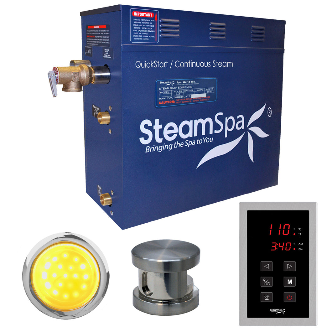 SteamSpa Indulgence 6 KW QuickStart Acu-Steam Bath Generator Package in Brushed Nickel- SteamSpa