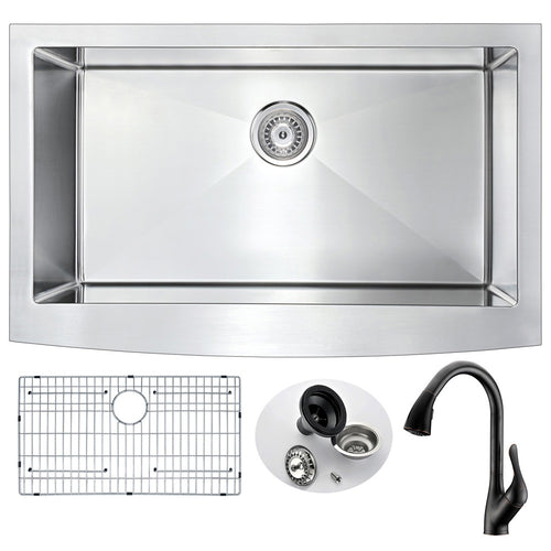 Elysian Farmhouse 36 in. Kitchen Sink with Accent Faucet in Oil Rubbed Bronze- Anzzi