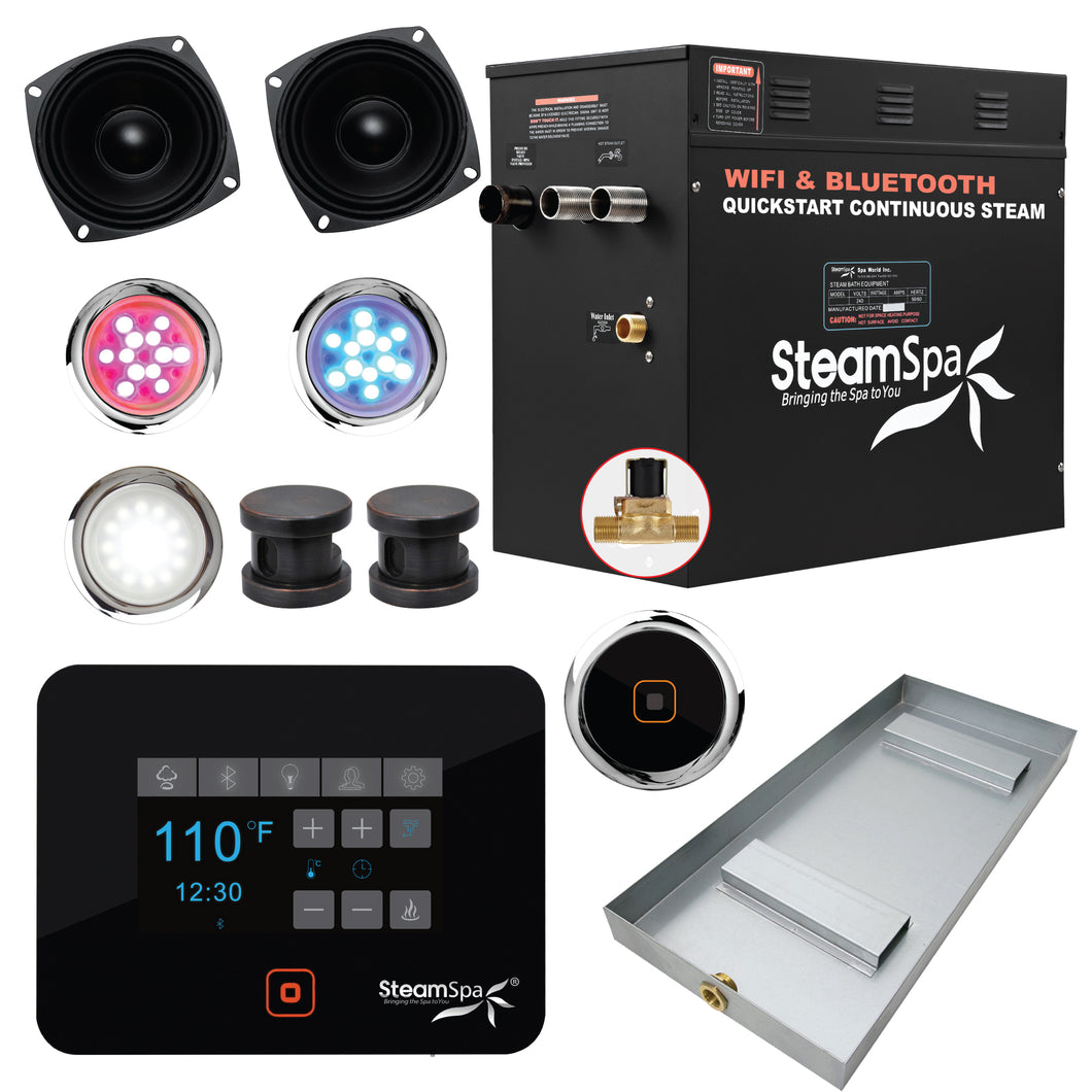 Black Series Wifi and Bluetooth 12kW QuickStart Steam Bath Generator Package in Oil Rubbed Bronze- SteamSpa