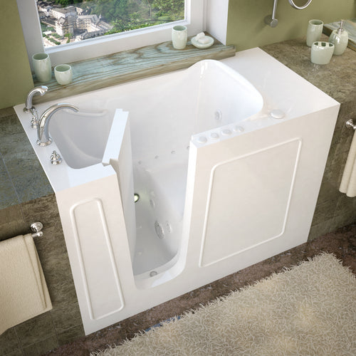 MediTub Walk-In 26 x 53 Left Drain White Whirlpool & Air Jetted Walk-In Bathtub- Meditub