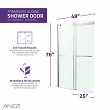 Load image into Gallery viewer, Kahn Series 48 in. x 76 in. Frameless Sliding Shower Door with Horizontal Handle in Chrome- Anzzi