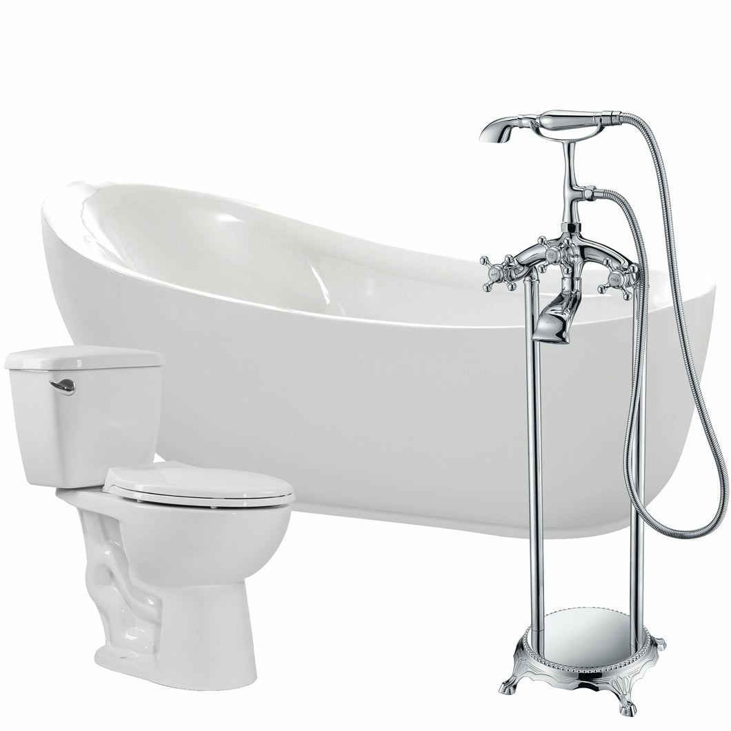 Talyah 71 in. Acrylic Soaking Bathtub with Tugela Faucet and Cavalier 1.28 GPF Toilet- Anzzi