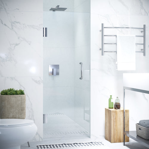 Fellow Series 30 in. by 72 in. Frameless Hinged Shower Door in Chrome with Handle- Anzzi