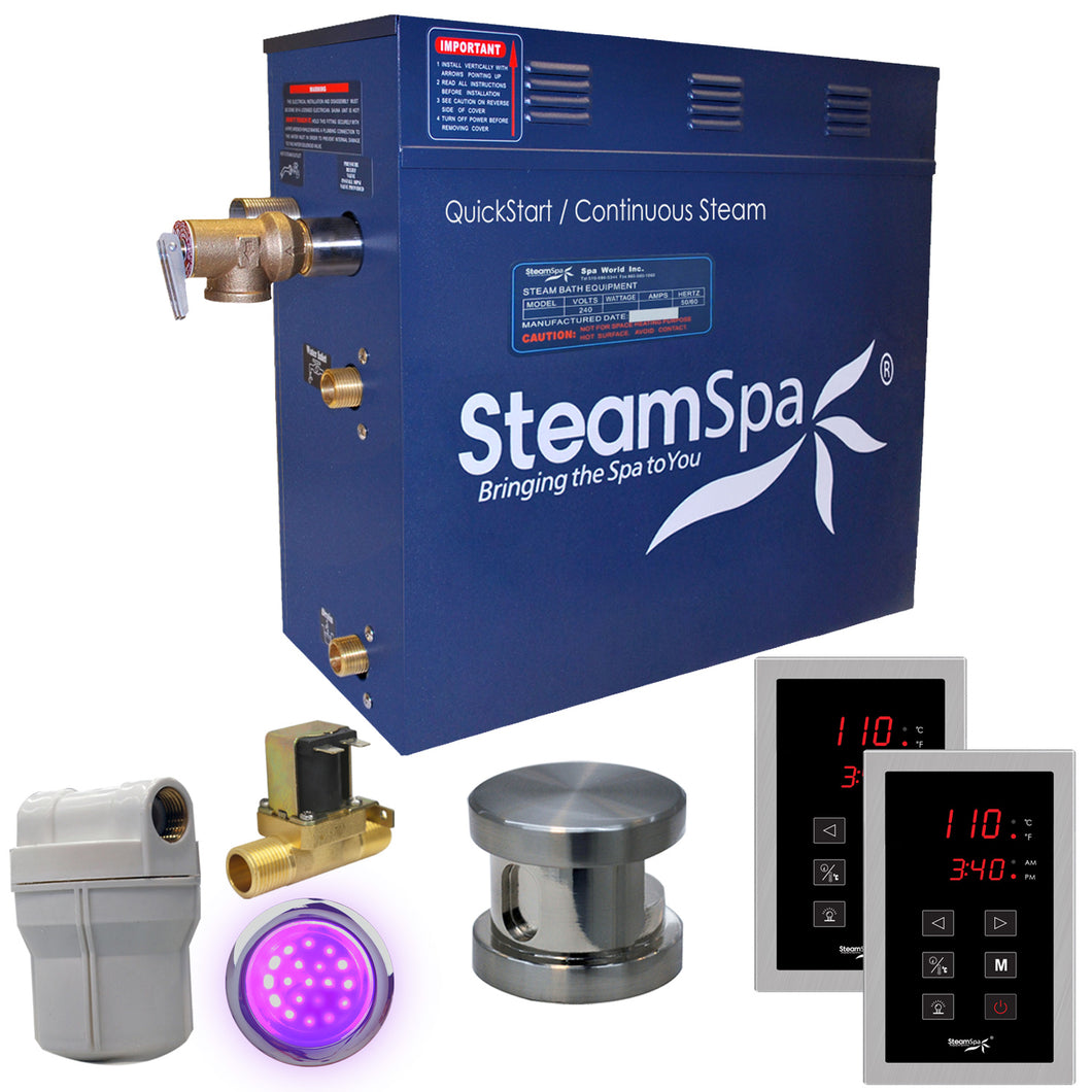 SteamSpa Royal 7.5 KW QuickStart Acu-Steam Bath Generator Package with Built-in Auto Drain in Brushed Nickel- SteamSpa