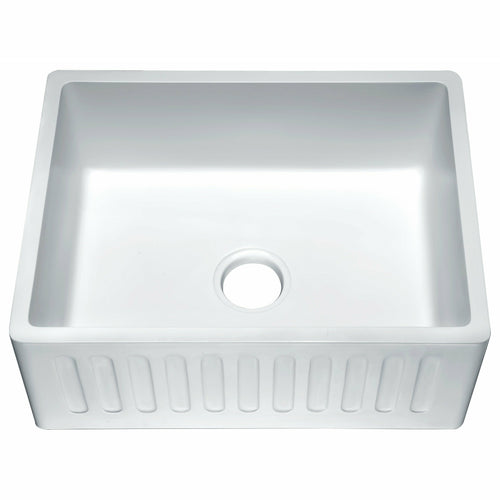 Roine Farmhouse Reversible Glossy Solid Surface 24 in. Single Basin Kitchen Sink in White- Anzzi