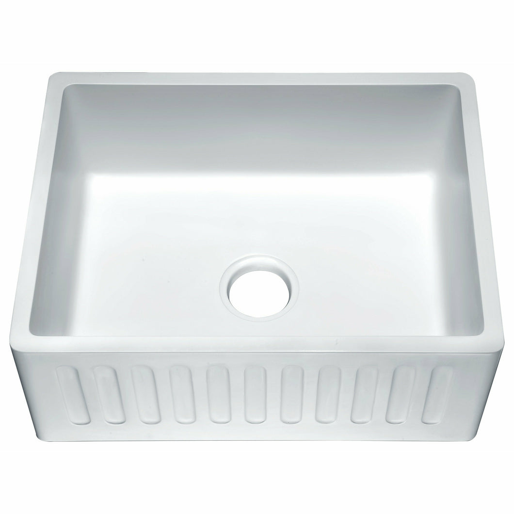 Roine Farmhouse Reversible Glossy Solid Surface 24 in. Single Basin Kitchen Sink in White- Anzzi