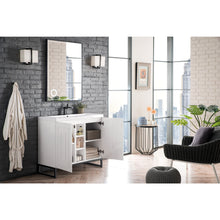 Load image into Gallery viewer, James Martin Alicante&#39; 39.5&quot; Glossy White-Matte Black Single Vanity Cabinet