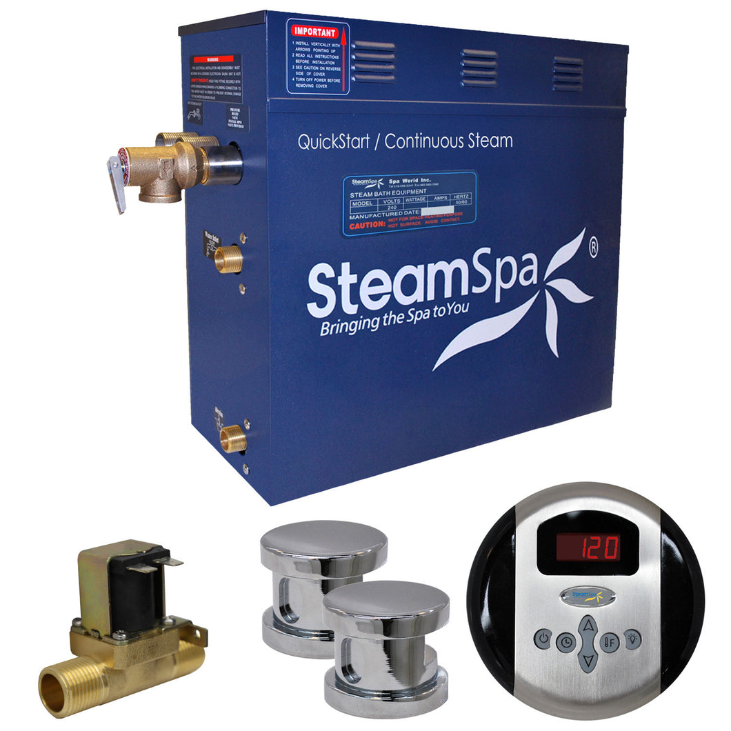 SteamSpa Oasis 10.5 KW QuickStart Acu-Steam Bath Generator Package with Built-in Auto Drain in Polished Chrome- SteamSpa