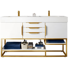 Load image into Gallery viewer, James Martin Columbia 59&quot; Glossy White - Radiant Gold Double Vanity- James Martin