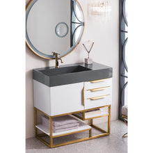 Load image into Gallery viewer, James Martin Columbia 36&quot; Glossy White - Radiant Gold Single Vanity