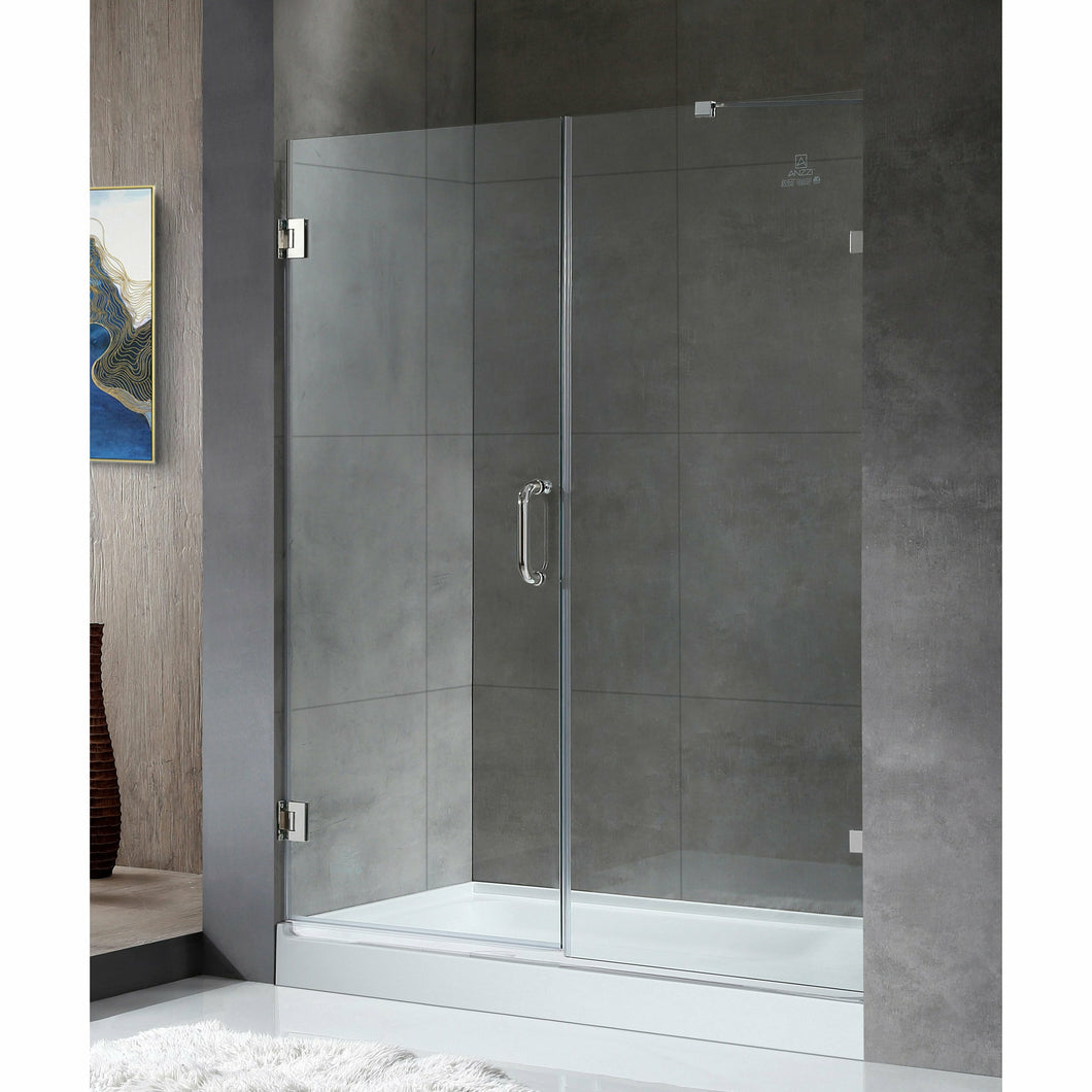 Consort Series 60 in. by 72 in. Frameless Hinged Alcove Shower Door in Polished Chrome with Handle- Anzzi