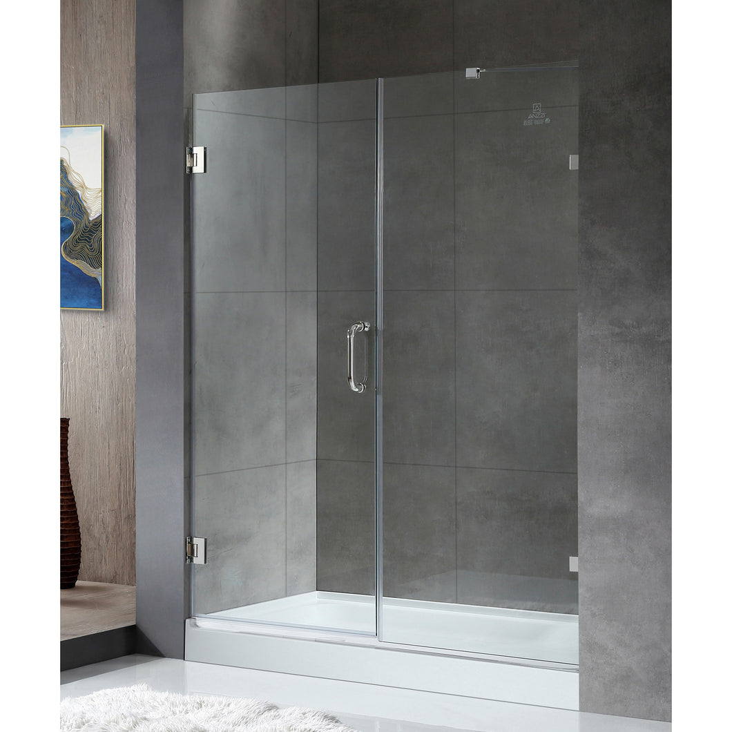 Makata Series 60 in. by 72 in. Frameless Hinged Alcove Shower Door in Polished Chrome with Handle- Anzzi