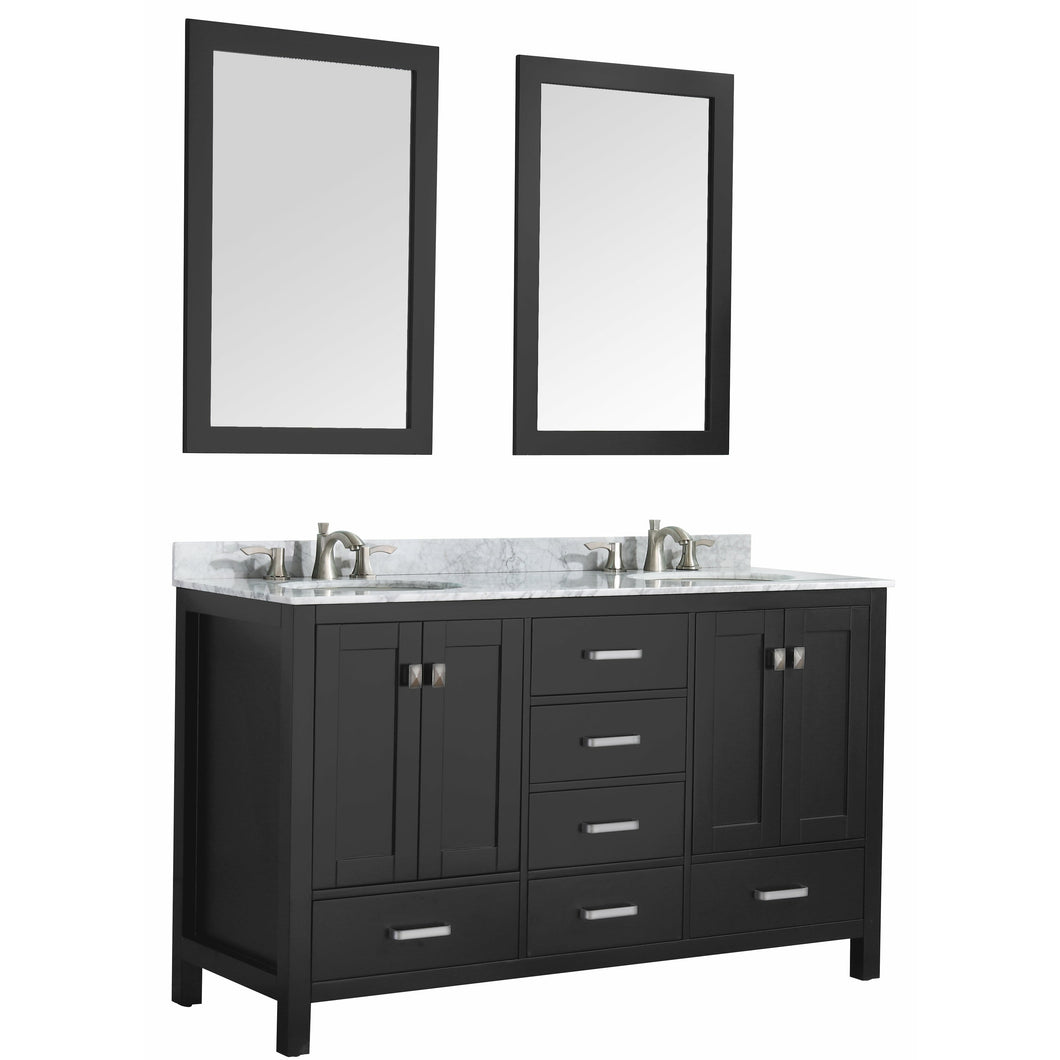 Chateau 60 in. W x 22 in. D Bathroom Vanity Set in Black with Carrara Marble Top with White Sink- Anzzi