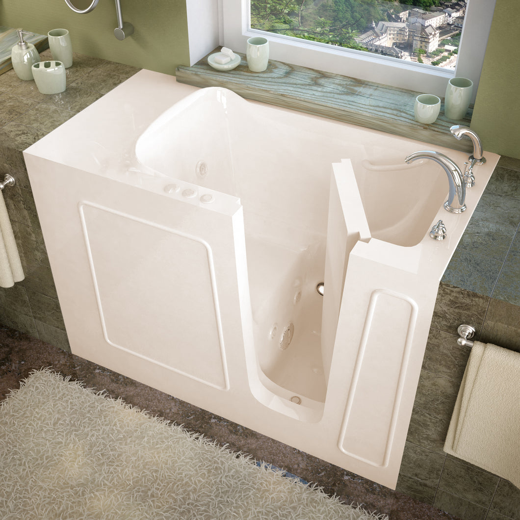 MediTub Walk-In 26 x 53 Right Drain Biscuit Whirlpool Jetted Walk-In Bathtub- Meditub