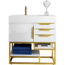 Load image into Gallery viewer, James Martin Columbia 36&quot; Glossy White - Radiant Gold Single Vanity- James Martin