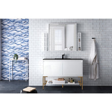 Load image into Gallery viewer, James Martin Milan 47.3&quot; Glossy White - Radiant Gold Single Vanity